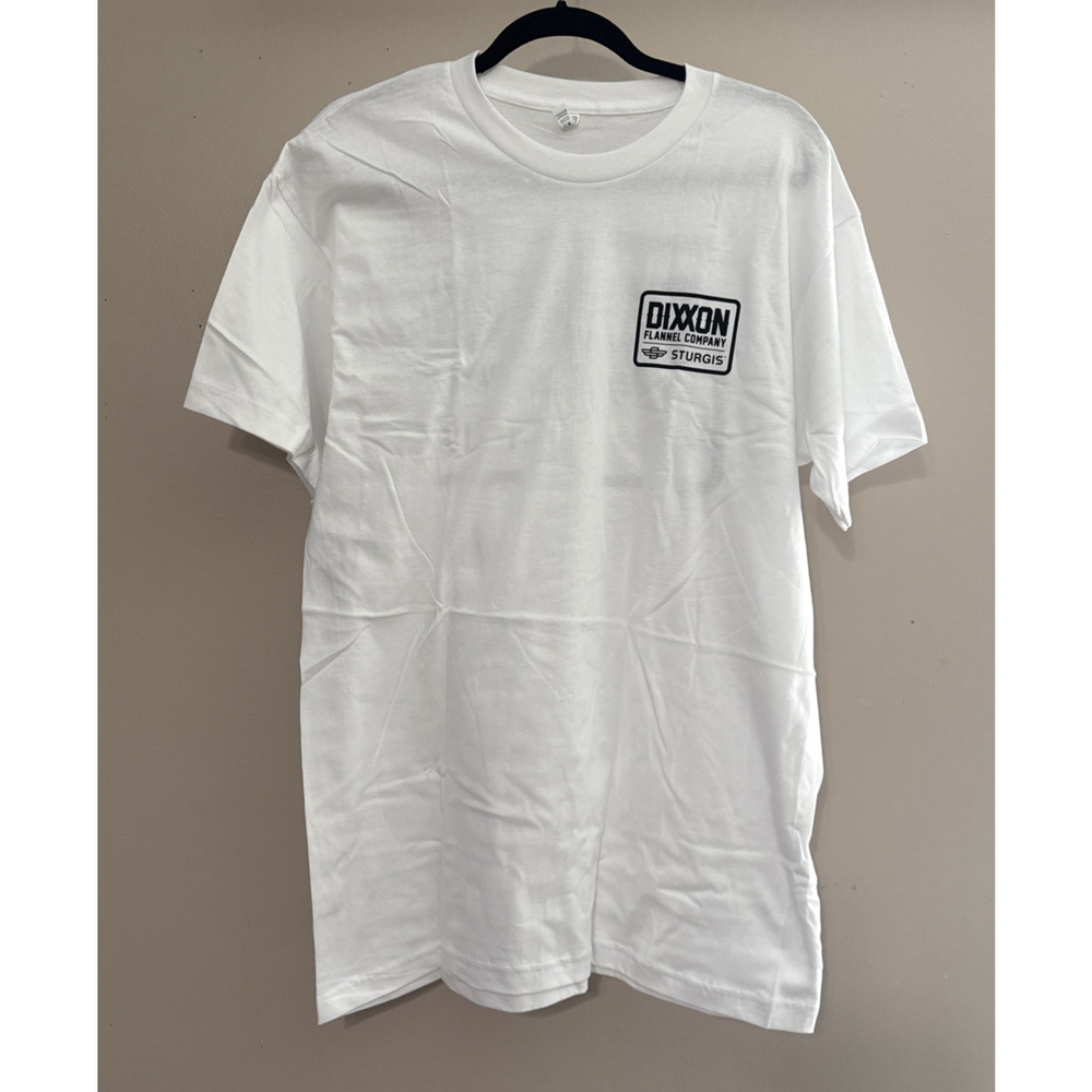 Dixxon Flannel Mens T-Shirt Short Sleeve White Size Large Sturgis Badge New